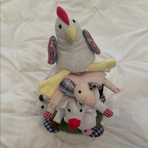 Stacked Pastel Farm Animal Plush Toy - Pink & White